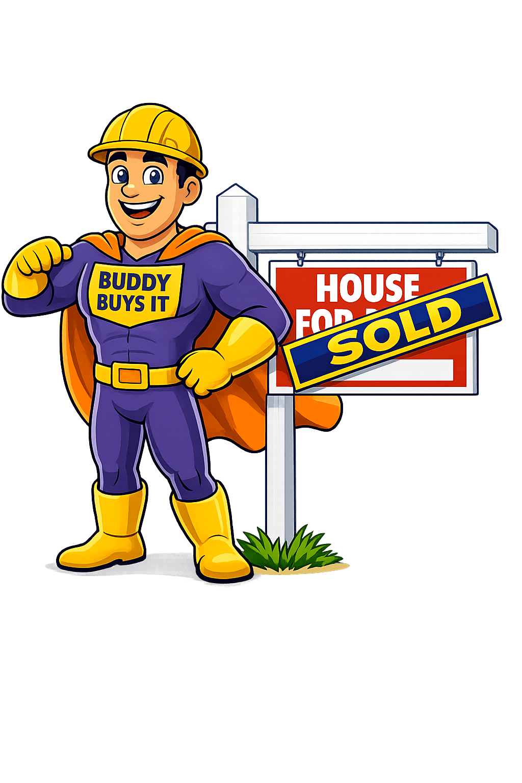 Buddy standing next to a sold sign